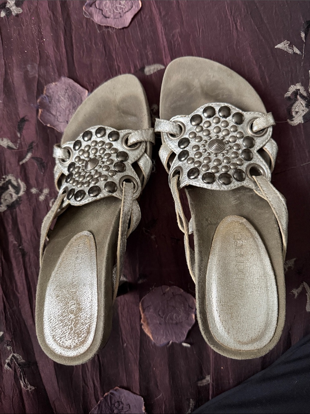 Born Metallic Silver Embellished Slide Mules